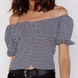 NastyGal Square Play Gingham Blouse